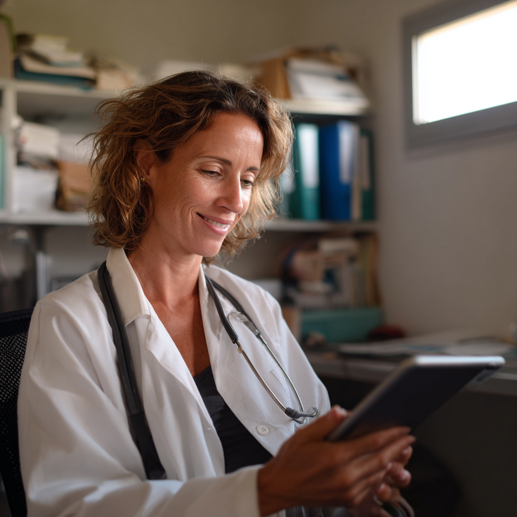 Doctor using a tablet in a healthcare office