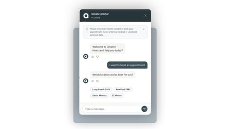 Qmatic AI chat matching a visitor to the right service