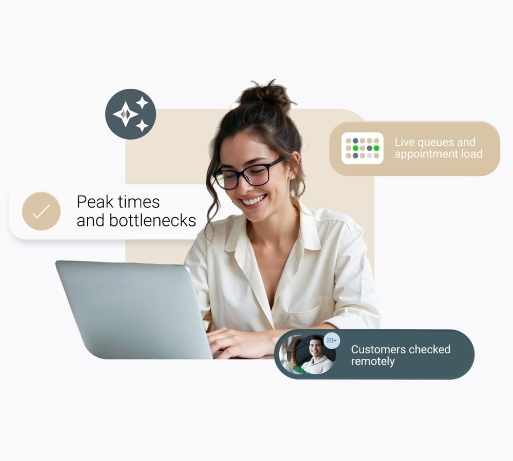 Image of a woman getting help from Qmatic Aiva