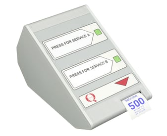 Qmatic ticket printer with printed queue ticket