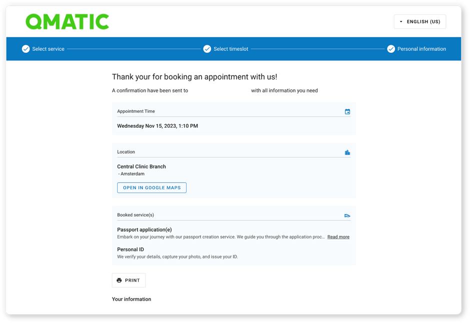 Appointment Confirmation Page