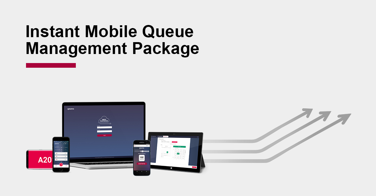 instant mobile queue management package graphic with arrows