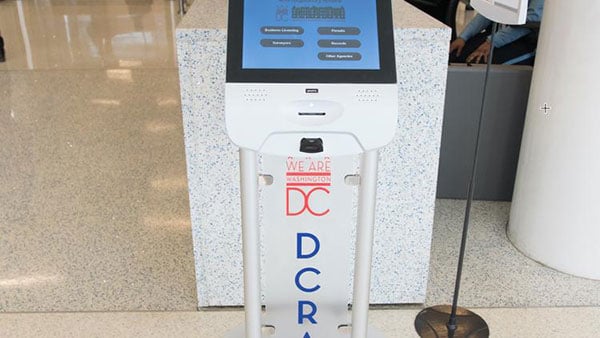 kiosk standing in a room