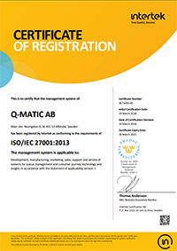 ISO certificate Qmatic