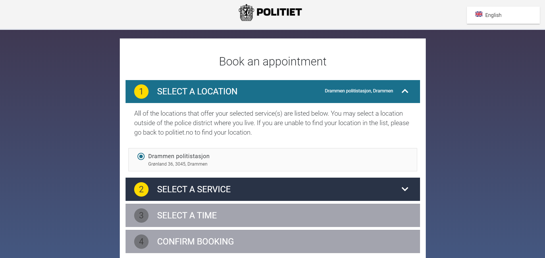 desktop screenshot of appointment booking 