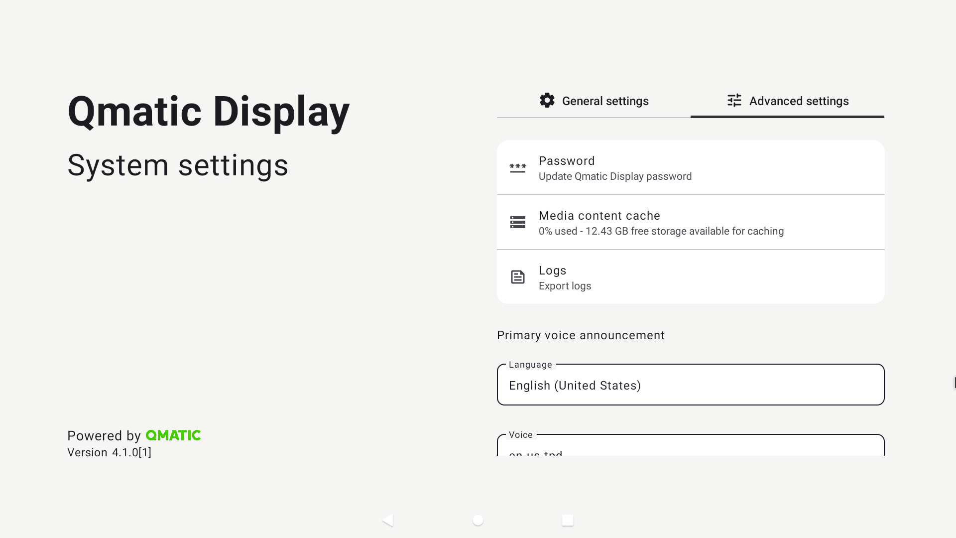 Qmatic Display App System Settings
