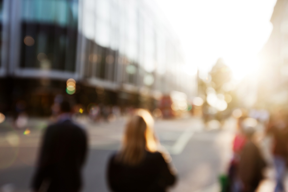 people in bokeh, street of London