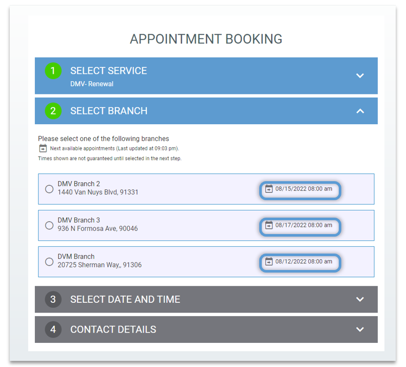 Next available appointment feature highlighted in Qmatic Web Booking